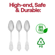 Shiny Baroque Silver Plastic Spoons BPA | Smarty Had A Party