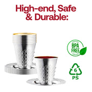 Shiny Metallic Aluminum Silver Round Plastic Saucers and Kiddush Cup Value Set BPA | Smarty Had A Party