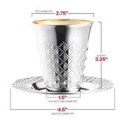 Shiny Metallic Aluminum Silver Round Plastic Saucers and Kiddush Cup Value Set Dimension | Smarty Had A Party