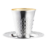 Shiny Metallic Aluminum Silver Round Plastic Saucers and Kiddush Cup Value Set Main | Smarty Had A Party