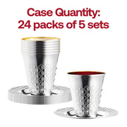 Shiny Metallic Aluminum Silver Round Plastic Saucers and Kiddush Cup Value Set Quantity | Smarty Had A Party