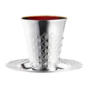 Shiny Metallic Aluminum Silver Round Plastic Saucers and Kiddush Cup Value Set Secondary | Smarty Had A Party