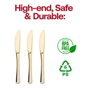 Shiny Metallic Gold Plastic Knives BPA | Smarty Had A Party