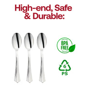 Shiny Metallic Groove Silver Plastic Spoons BPA | Smarty Had A Party