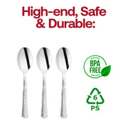 Shiny Metallic Silver Hammered Plastic Spoons BPA | Smarty Had A Party