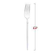 Silver with White Handle Moderno Disposable Plastic Dinner Forks Dimension | Smarty Had A Party