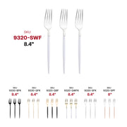 Silver with White Handle Moderno Disposable Plastic Dinner Forks SKU | Smarty Had A Party