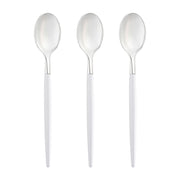 Silver with White Handle Moderno Disposable Plastic Dinner Spoons Secondary | Smarty Had A Party