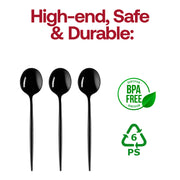 Solid Black Moderno Disposable Plastic Dessert Spoons BPA | Smarty Had A Party