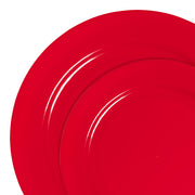 Solid Red Holiday Round Disposable Plastic Dinnerware Value Set | Smarty Had A Party