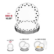 White with Black Dots Round Blossom Disposable Plastic Salad Plates (7.5") SKU | Smarty Had A Party