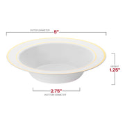 White with Gold Edge Rim Round Disposable Plastic Dessert Bowls (5 oz.) Dimension | Smarty Had A Party