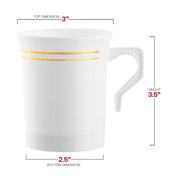 8 oz. White with Gold Edge Rim Round Plastic Coffee Mugs Dimension | Smarty Had A Party