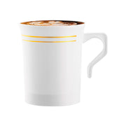 8 oz. White with Gold Edge Rim Round Plastic Coffee Mugs Secondary | Smarty Had A Party