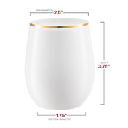 12 oz. White with Gold Elegant Stemless Plastic Wine Glasses Dimension | Smarty Had A Party