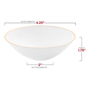 White with Gold Rim Organic Round Disposable Plastic Dessert Bowls (6 oz.) Dimension | Smarty Had A Party