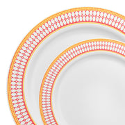 White with Red and Gold Chord Rim Plastic Dinnerware Value Set | Smarty Had A Party