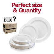 White with Silver Edge Rim Plastic Dinnerware Value Set Quantity | Smarty Had A Party