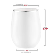 12 oz. White with Silver Elegant Stemless Plastic Wine Glasses Dimension | Smarty Had A Party