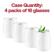 12 oz. White with Silver Elegant Stemless Plastic Wine Glasses Quantity | Smarty Had A Party