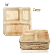 10 Square Palm Leaf 3-Partition Eco Friendly Disposable Dinner Plates