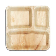 10 Square Palm Leaf 3-Partition Eco Friendly Disposable Dinner Plates